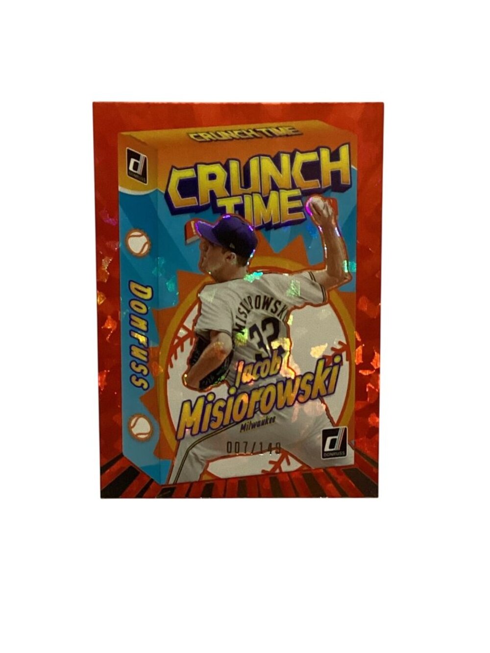 Jacob Misiorowski Milwaukee Donruss #13 Crunch Time Red Cracked Ice 007/149